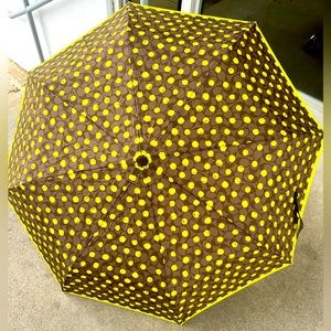 Coach Umbrella- signature w/ neon yellow dot One button open close
